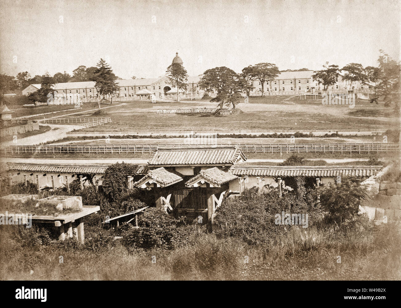 1870s Japan Imperial Guard Barracks In Tokyo Takebashi Barracks 竹橋陣営 兵舎 Housing The Artillery Battalion Of The Imperial Guard 近衛砲兵大隊 In Tokyo In Front Of The Imperial Palace The