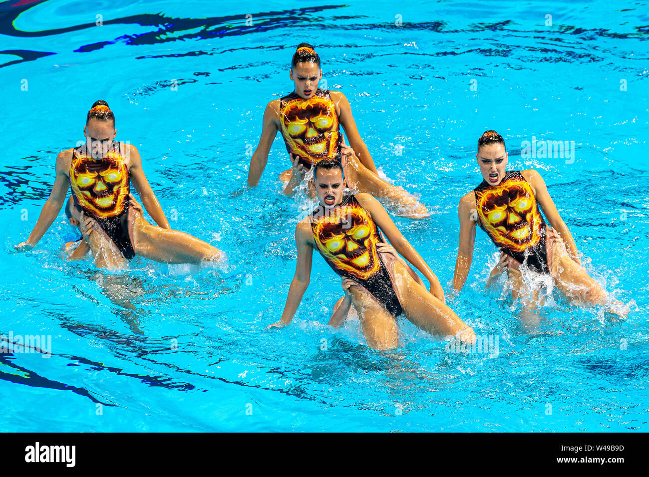 17 july 2019 Gwangju, South Korea 18th FINA World Aquatics Championships  ISR - Israel, BLECHER Eden BOBRITSKY Shelly, CHALEMSKY Elina LITMAN Gal, NAHSHONOV Nikol NASSEE Ariel, OSTROVSKY Tali POLKA Yael Gwangju South Korea 17/07/2019 Artistic Swimming Team Free Preliminaries 18th FINA World Aquatics Championships Yeomju Gymnasium Stock Photo