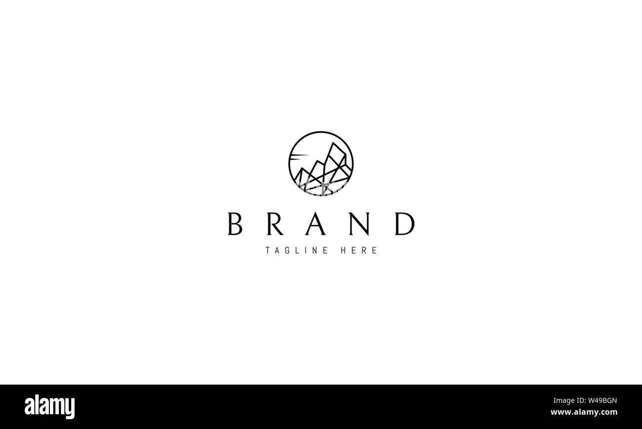 Vector logo on which the abstract image of mountains in a circle in a ...