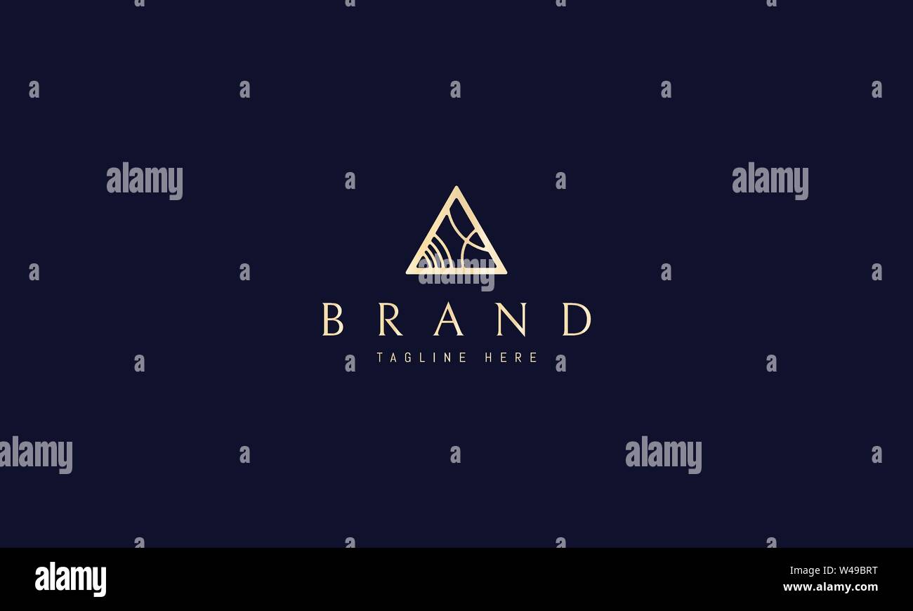 Vector golden logo on which is an abstract image of a triangle with ...
