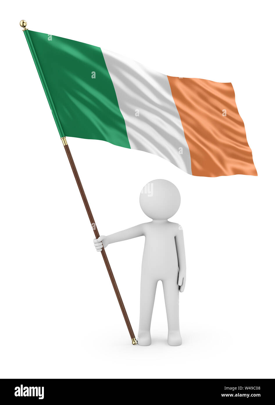 Irish Patriot Stickman Holding National Flag of the Ireland 3D Illustration On White Background Stock Photo
