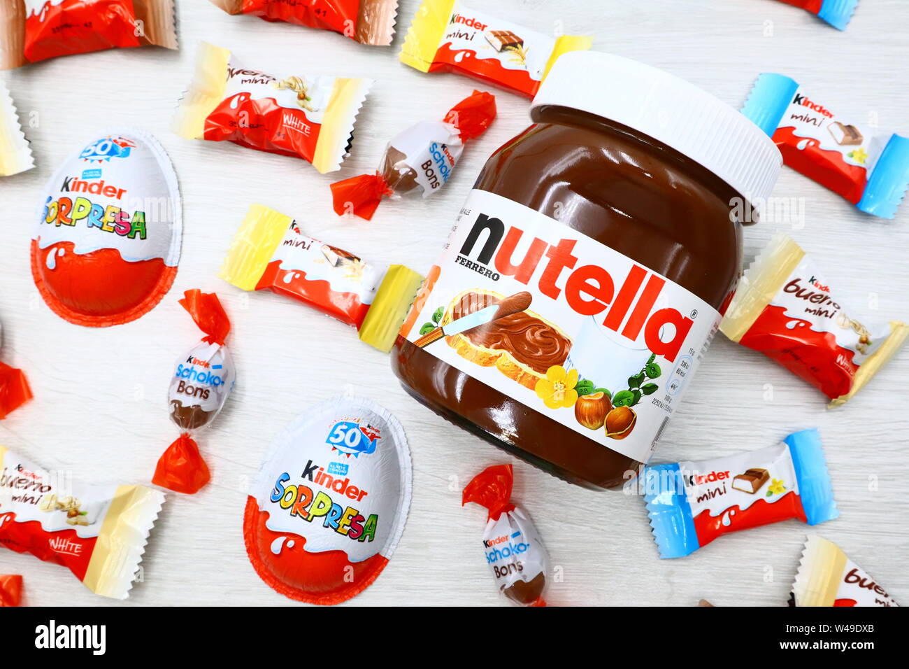 Nutella, Kinder Surprise and Kinder Chocolates made in Italy by Ferrero  Stock Photo - Alamy