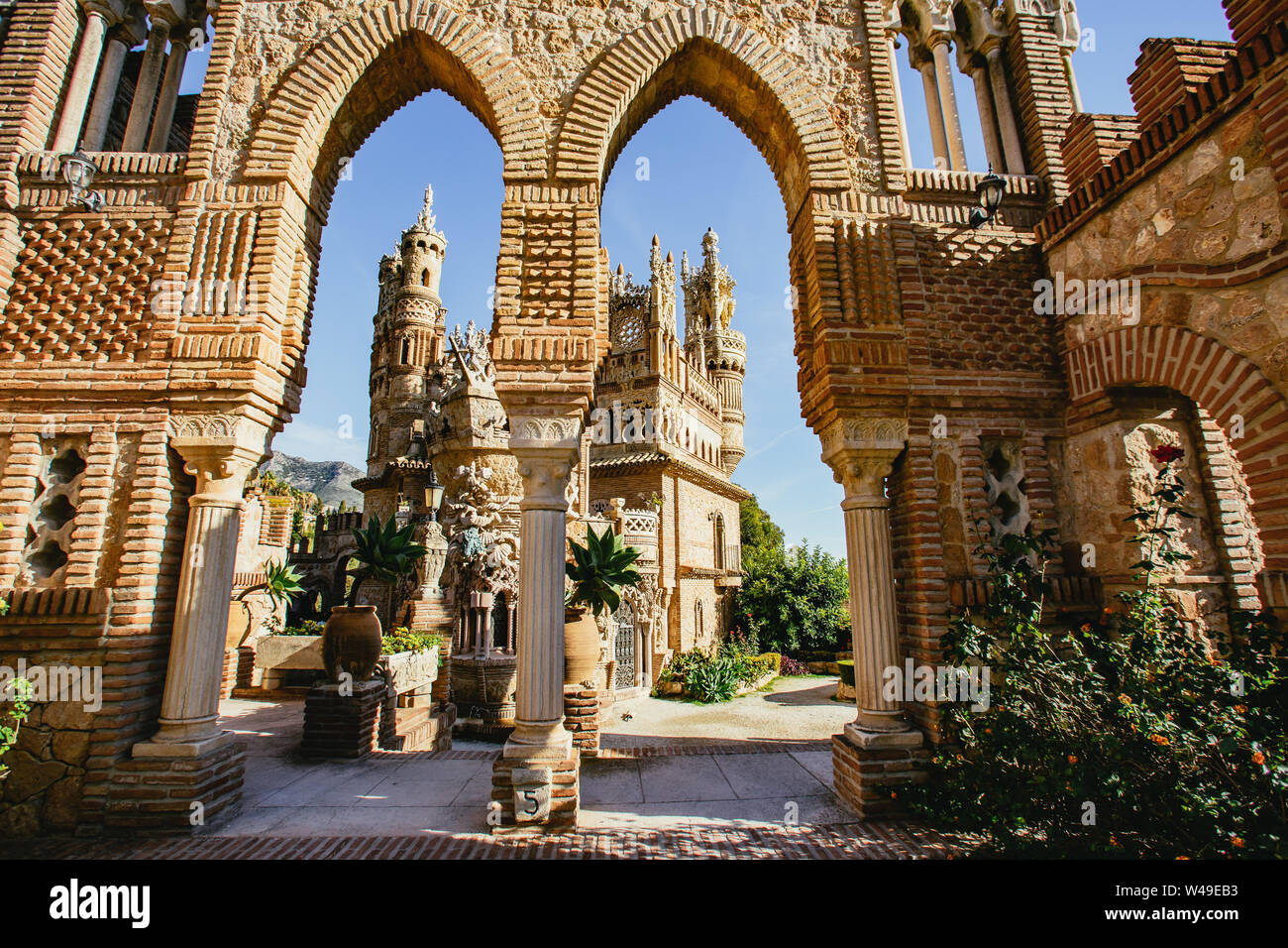 View through arches of Castillo de Colomares Stock Photo
