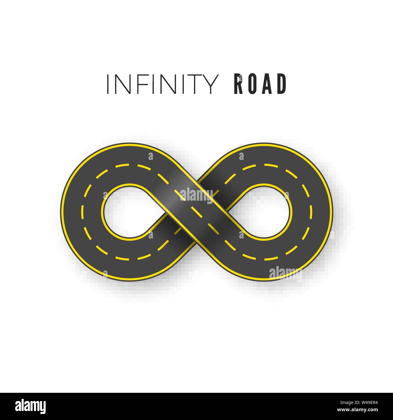 Endless realistic road in shape of infinity sign. Graphic transportation concept. Vector illustration isolated on white Stock Vector