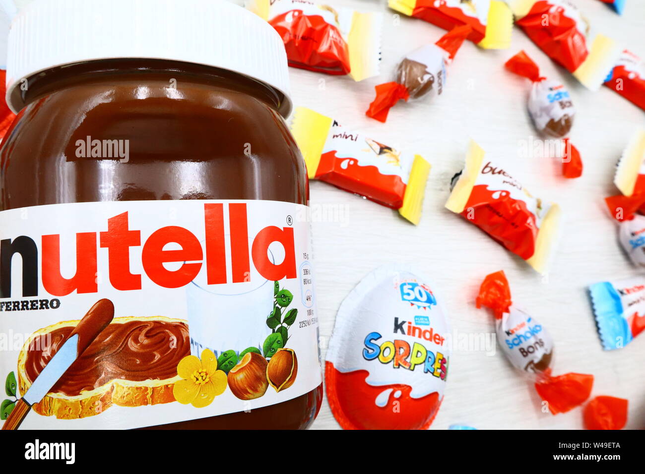 Nutella, Kinder Surprise and Kinder Chocolates made in Italy by Ferrero  Stock Photo - Alamy