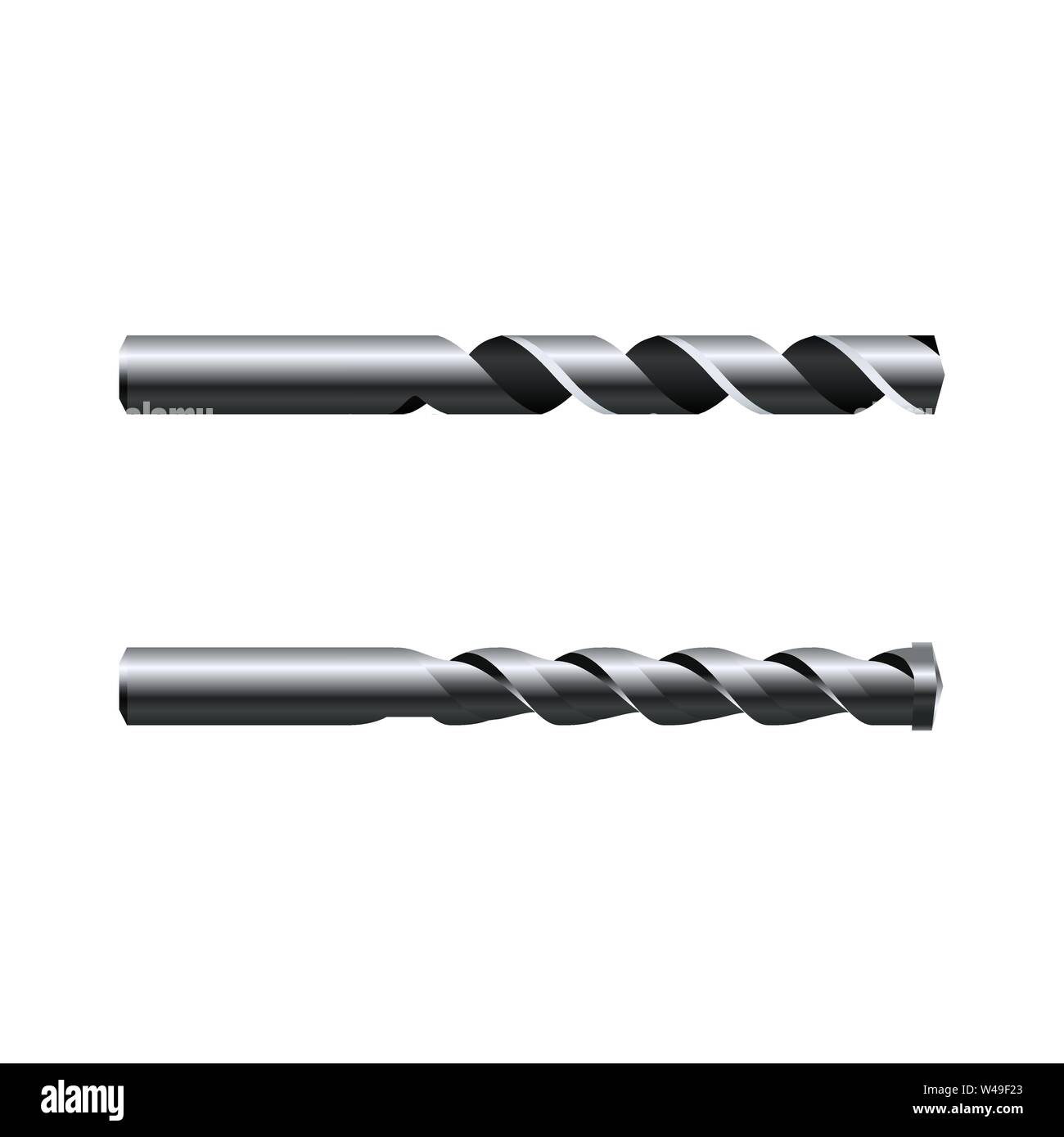 Realistic steel Drill Bits. Vector illustration isolated on white background Stock Vector