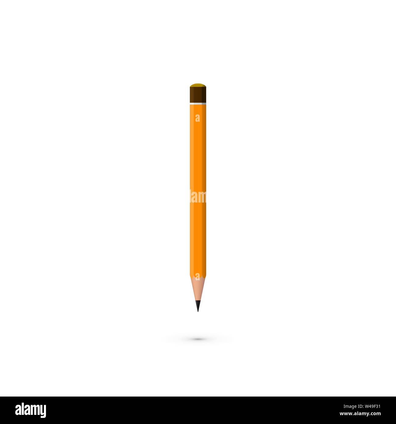 Yellow realistic pencil with shadow. Vector illustration isolated on white background Stock Vector