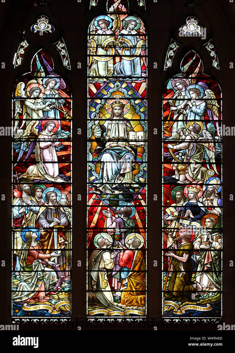 Christ in Majesty - sometimes referred to as the “martyrs window”, as many of the figures were Christian martyrs. Stock Photo
