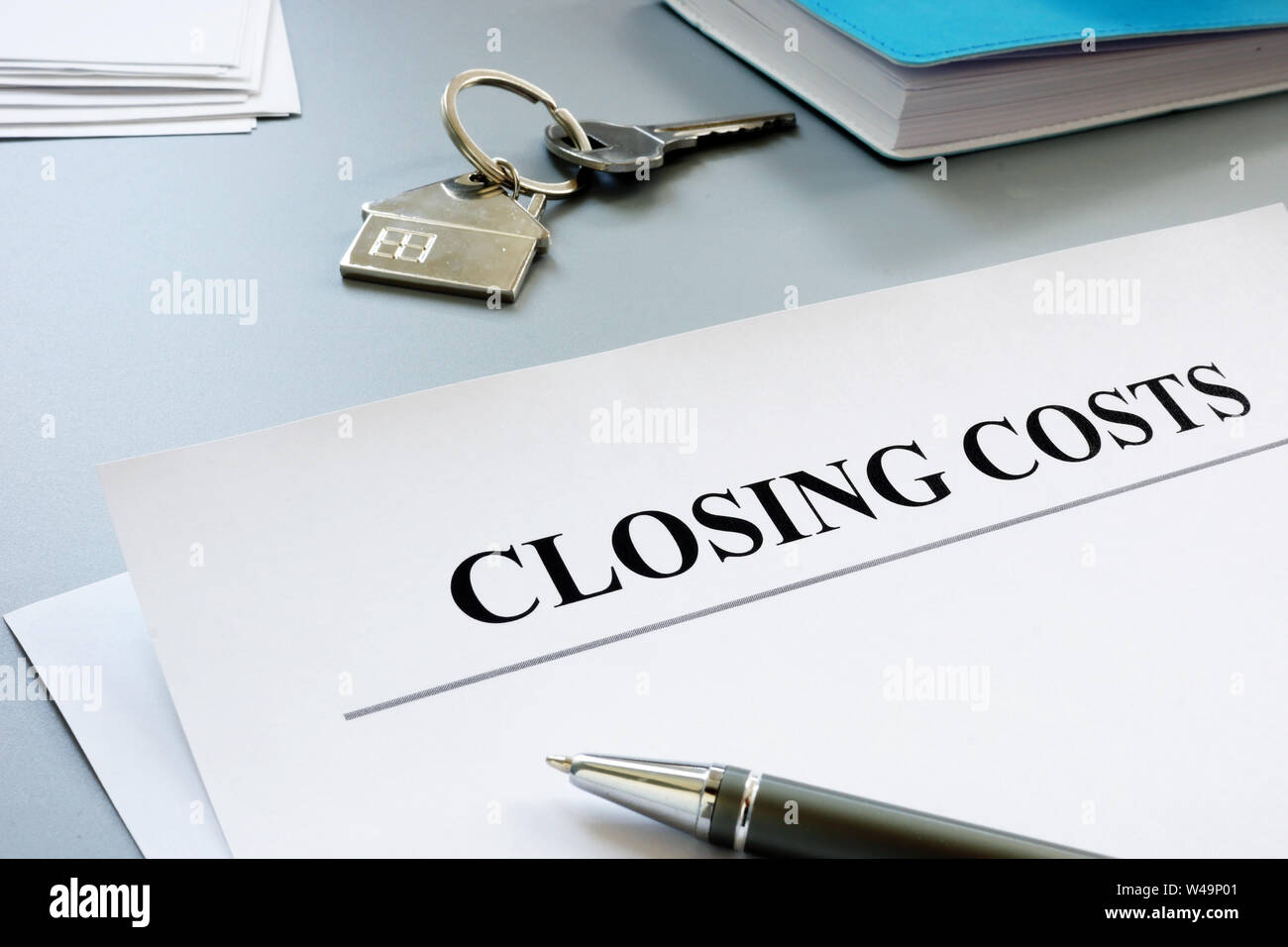 Documents for closing costs and keys. Stock Photo