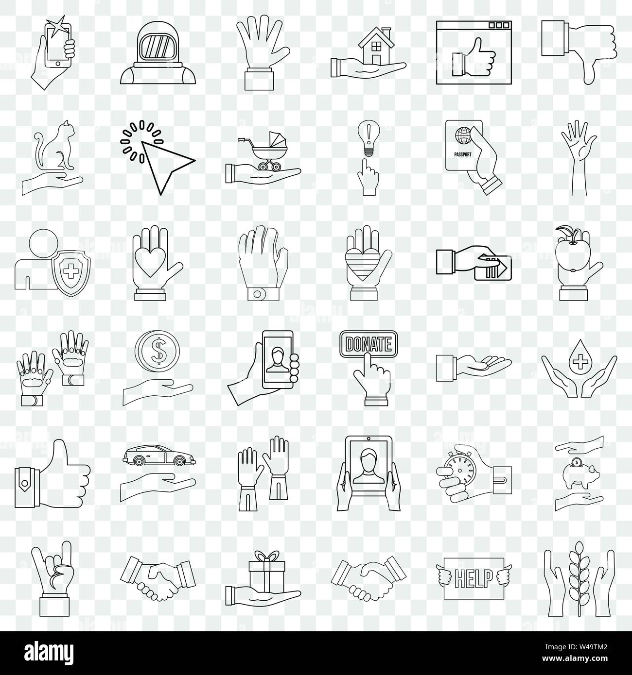 Shield icons set, outline style Stock Vector