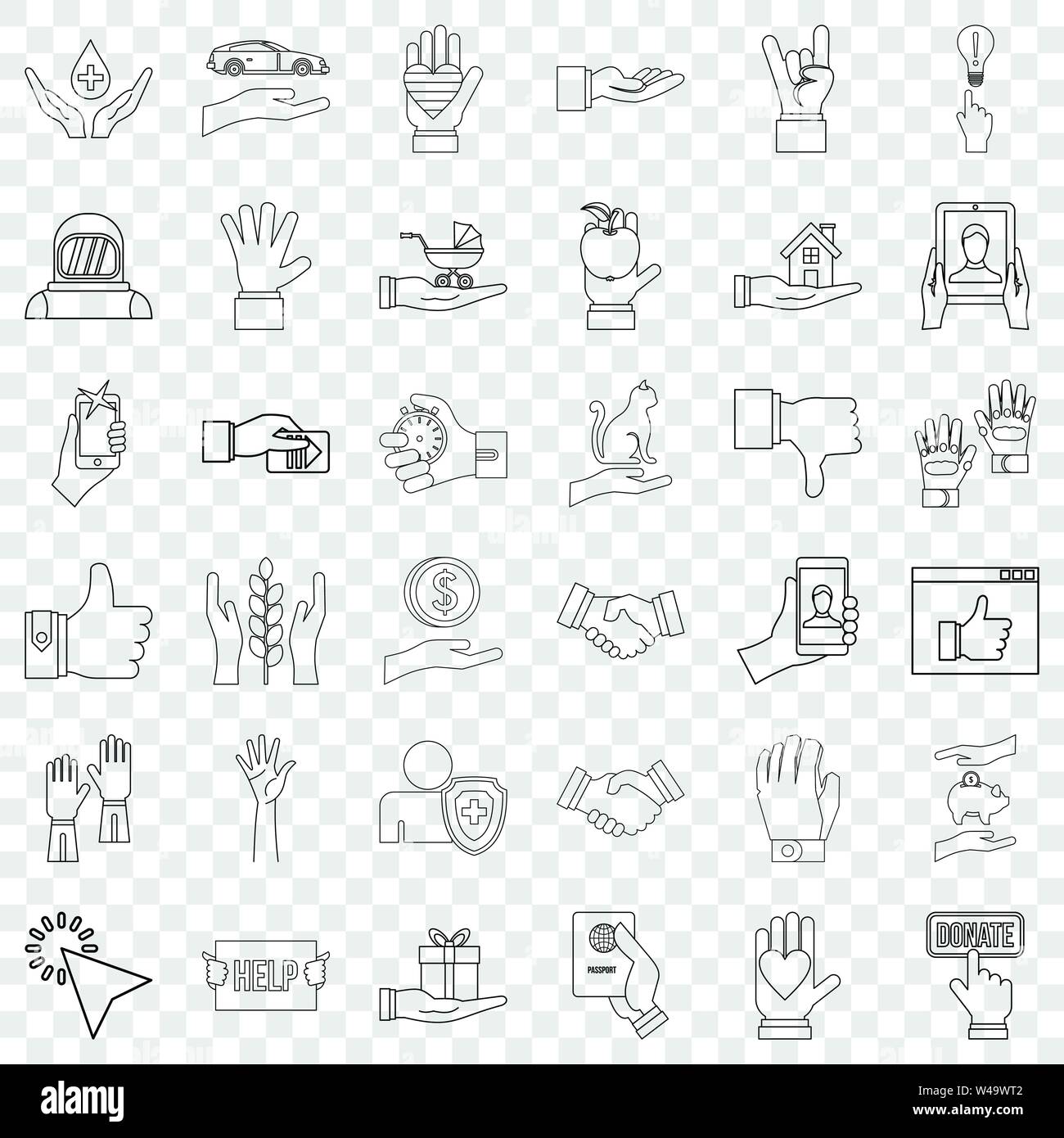 Document icons set, outline style Stock Vector