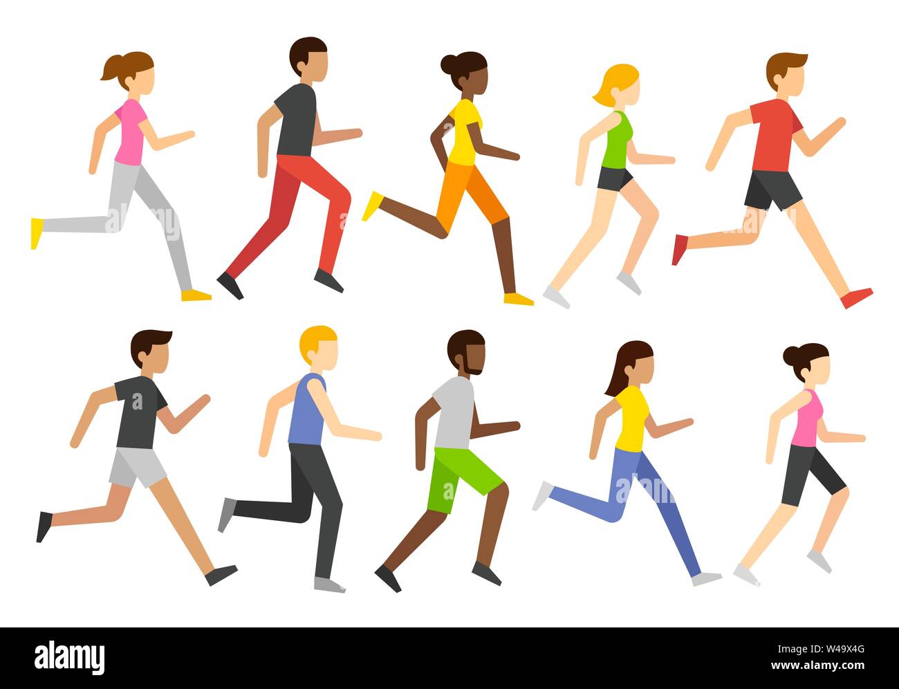 Cartoon jogging people set, marathon runners group. Diverse men and women  running, simple and modern vector illustration style Stock Vector Image &  Art - Alamy