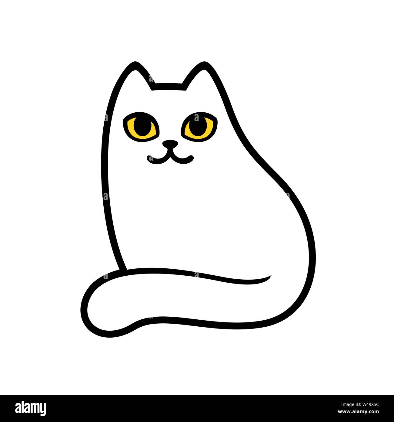 Cartoon white cat drawing with yellow eyes. Simple and minimal sitting cat  doodle, cute vector illustration Stock Vector Image & Art - Alamy