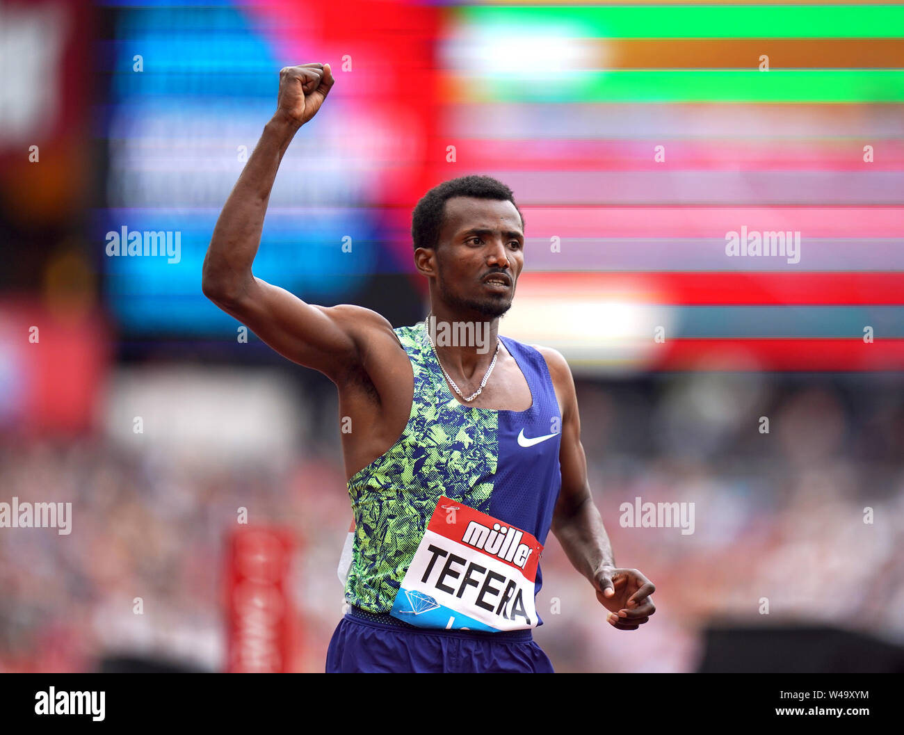 Ethiopia's Samuel Tefera wins the Men's 1 Mile during day two of the IAAF London Diamond League meet at the London Stadium. Stock Photo
