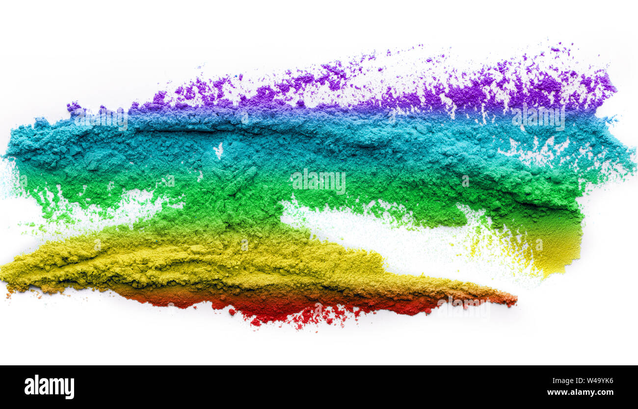 Rainbow holi powder splatted on white background Stock Photo - Alamy