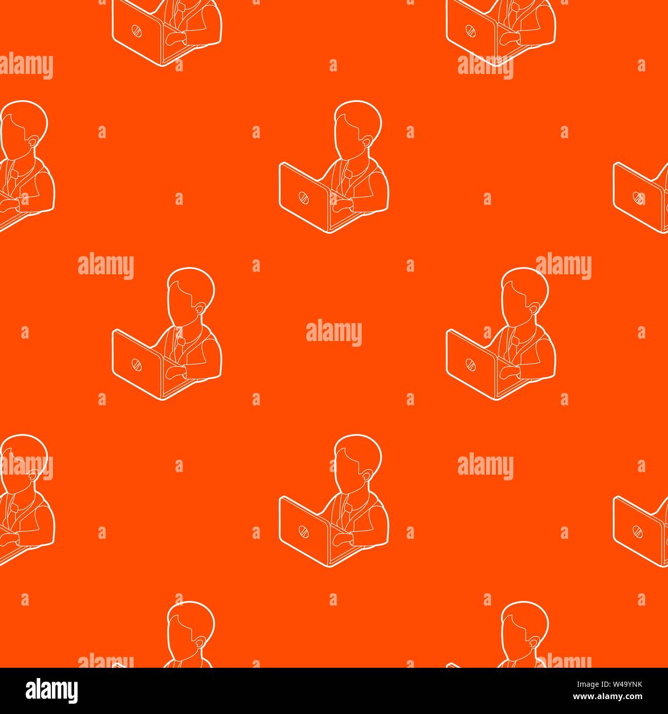 Businessman using his laptop pattern vector orange Stock Vector