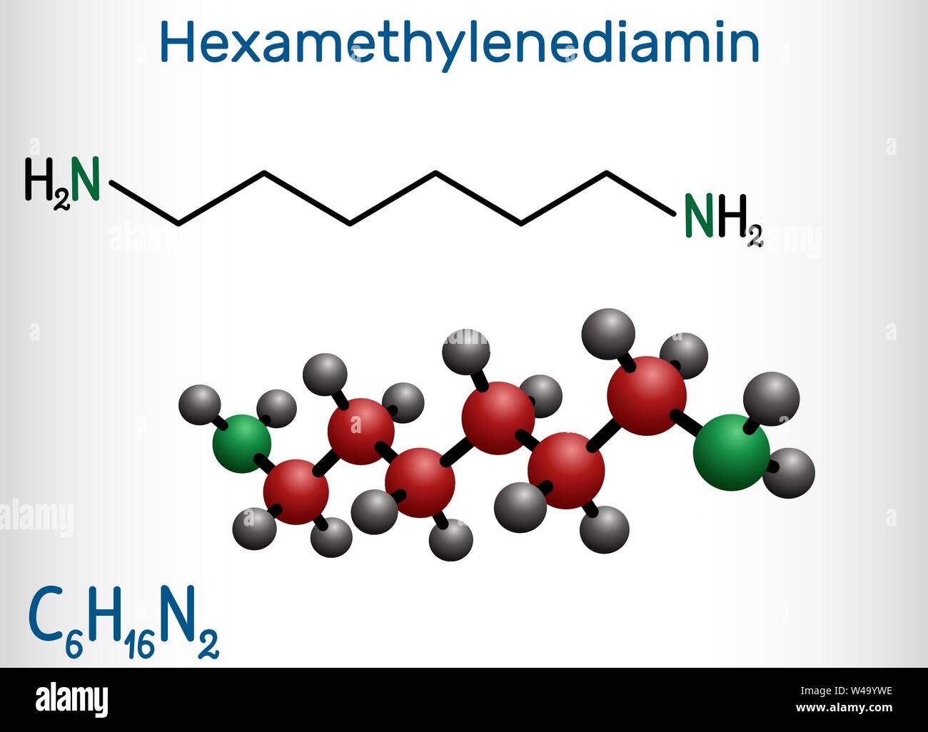 Hexamethylenediamine diamine molecule. It is monomer for nylon. Structural  chemical formula and molecule model. Vector illustration Stock Vector Image  & Art - Alamy