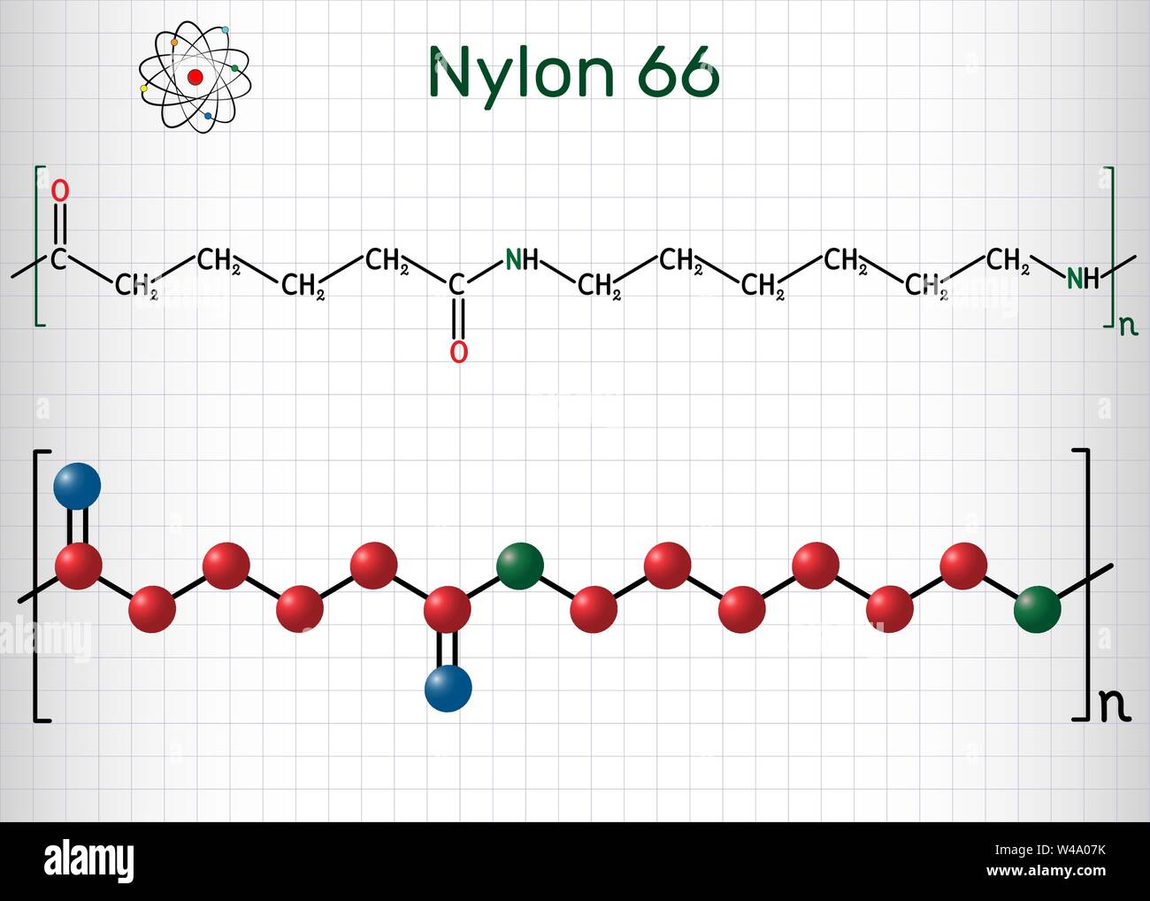 Nylon 66 or nylon molecule. It is plastic polymer. Structural