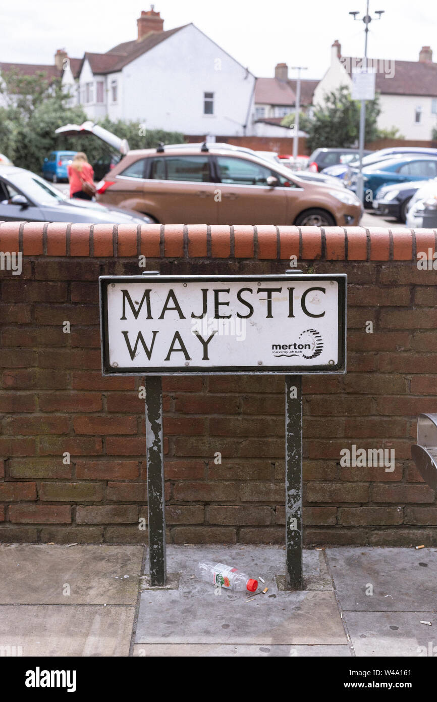 Sign reading Majestic Way in Merton, South London. Stock Photo