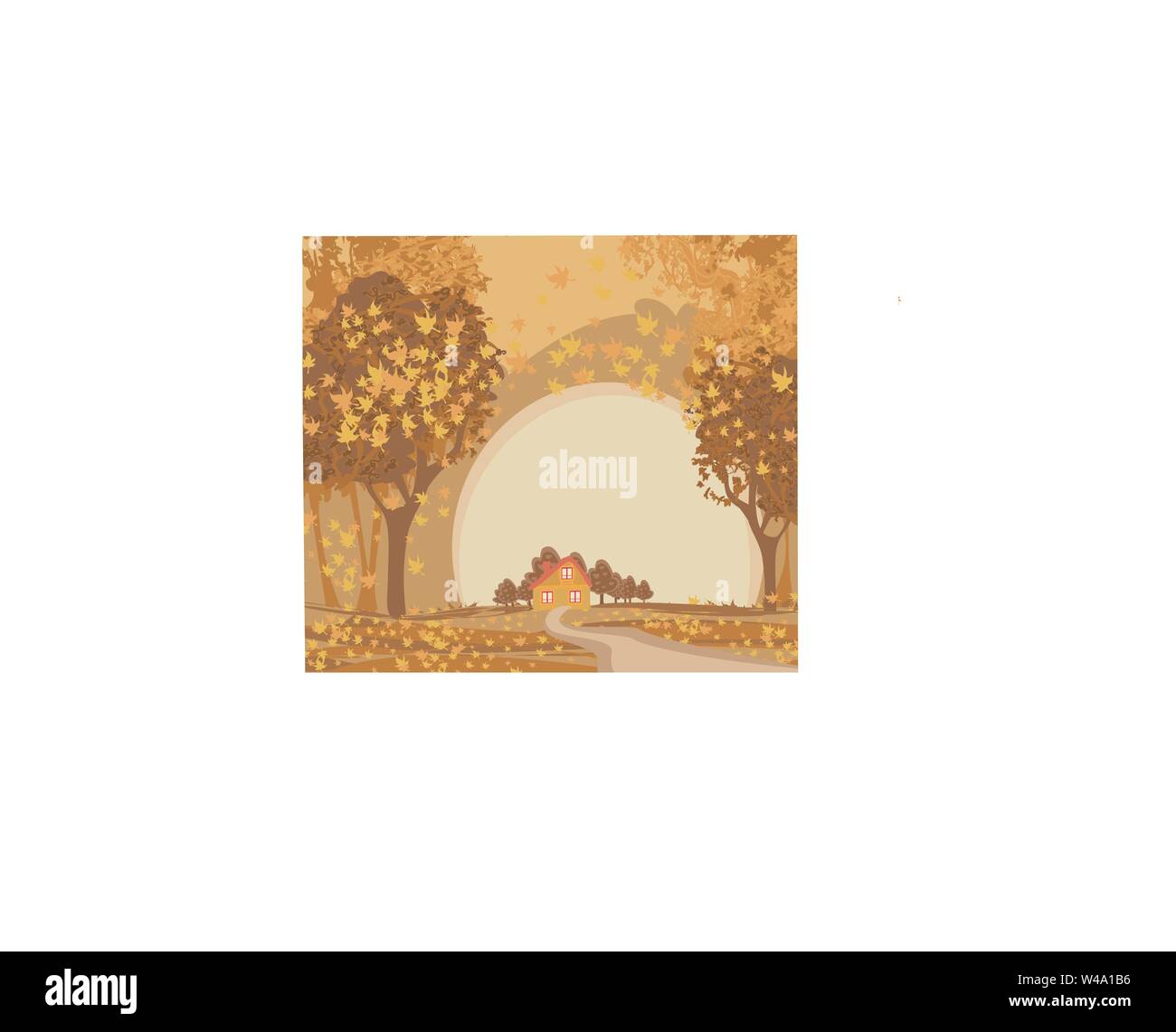 beautiful autumn landscape, house in the forest, illustration Stock ...
