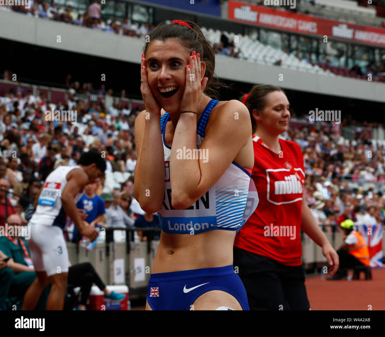 London, UK. 21st July, 2019. LONDON, ENGLAND. JULY 21: Olivia Been (GBR) surprise of her time after T35-38 100m Women during Day Two of IAAF Diamond League the Muller Anniversary Games at London Stadium on July 20, 2019 in London, England. Credit: Action Foto Sport/Alamy Live News Stock Photo