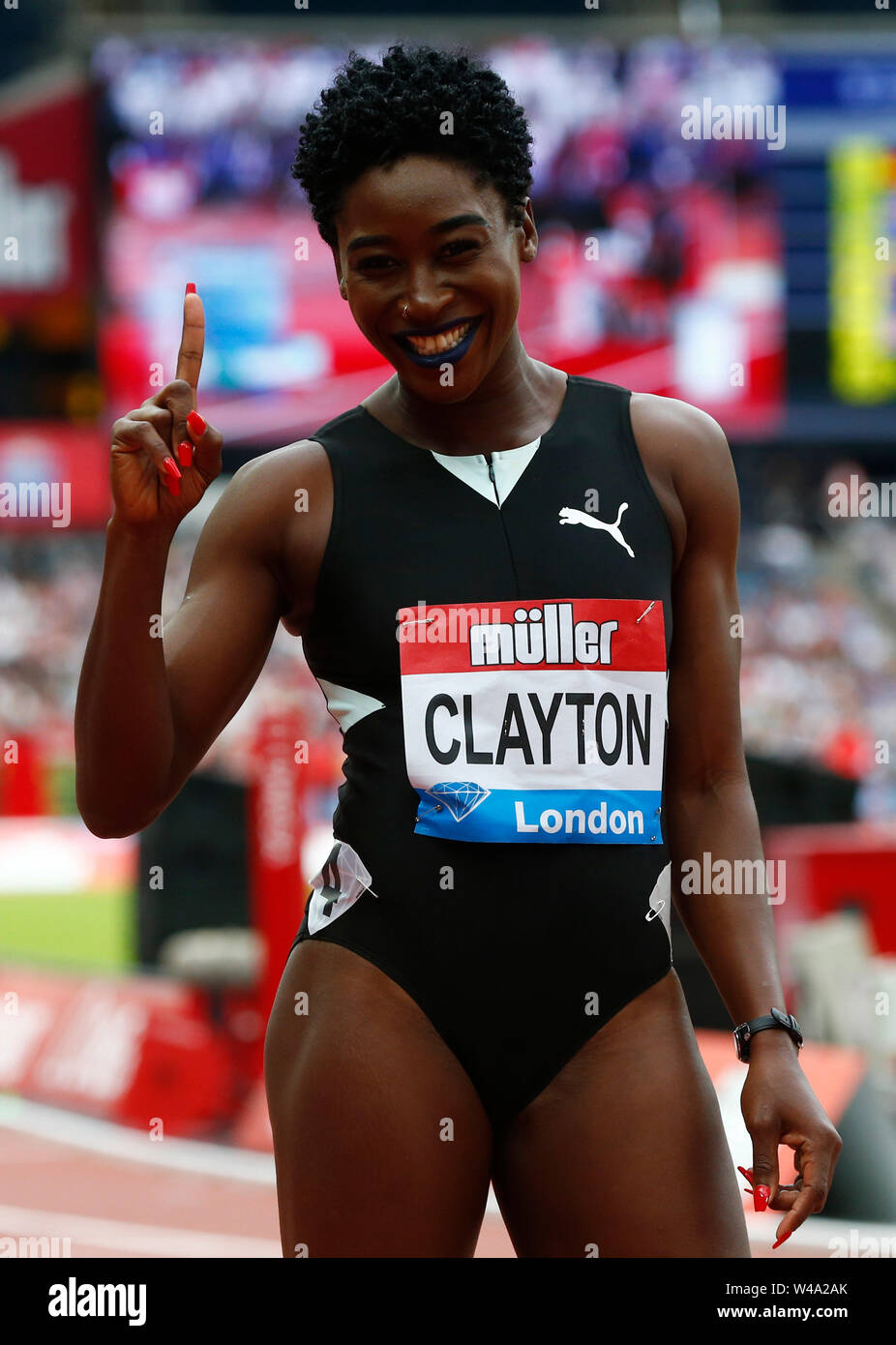London, UK. 21st July, 2019. LONDON, ENGLAND. JULY 21: Russell Clayton (JAM) Winner of the 400m Hurdles Women during Day Two of IAAF Diamond League the Muller Anniversary Games at London Stadium on July 20, 2019 in London, England. Credit: Action Foto Sport/Alamy Live News Stock Photo