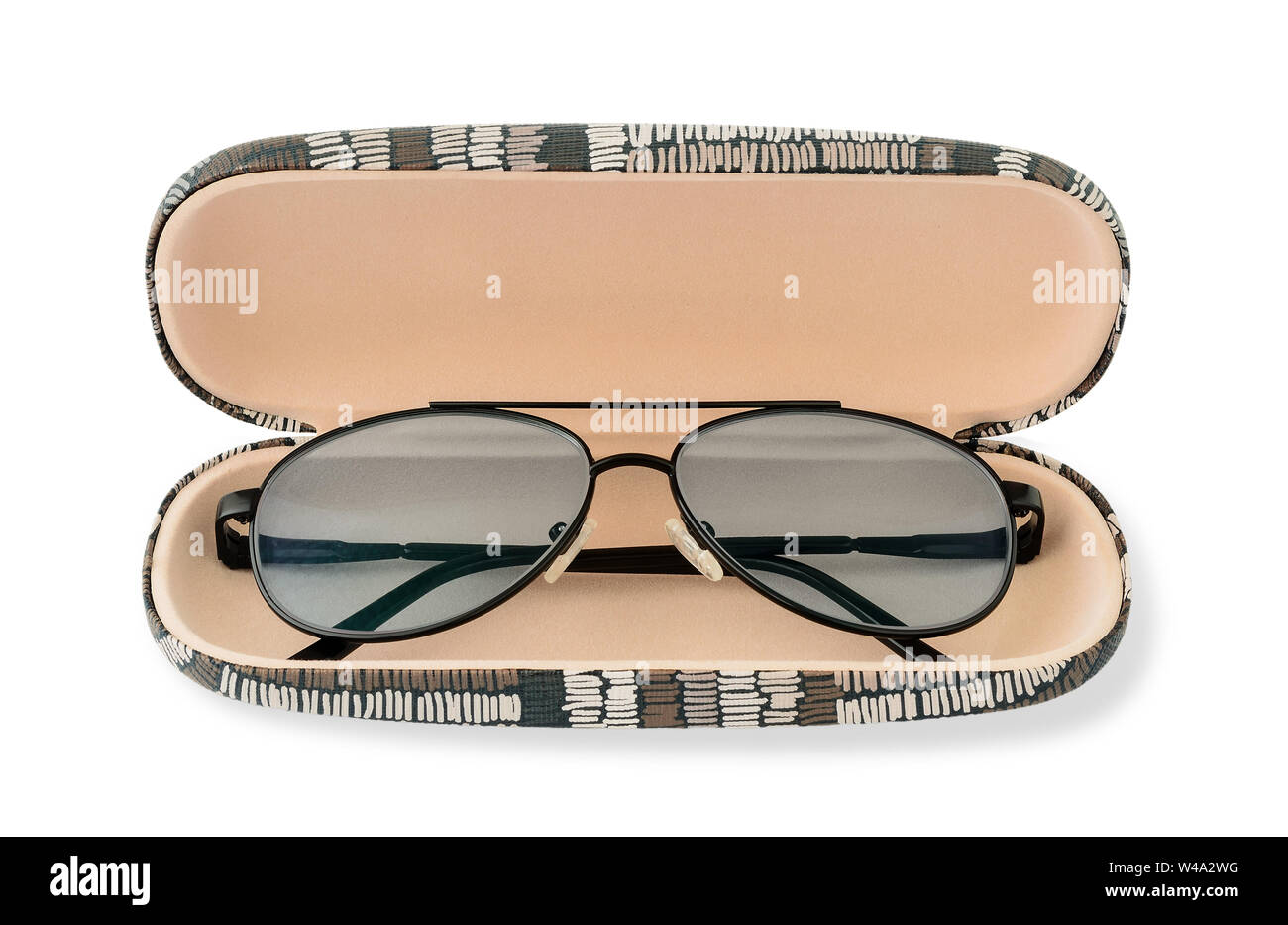 Glasses for sight with a polarized lenses in a glasses case. Polarized lenses eye glasses for reading and computer work. Myopia, hyperopia and vision Stock Photo