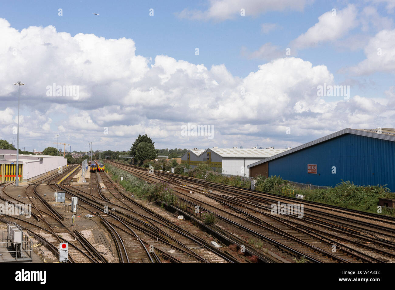 View of train sidings in Wimbledon, south west London. Stock Photo