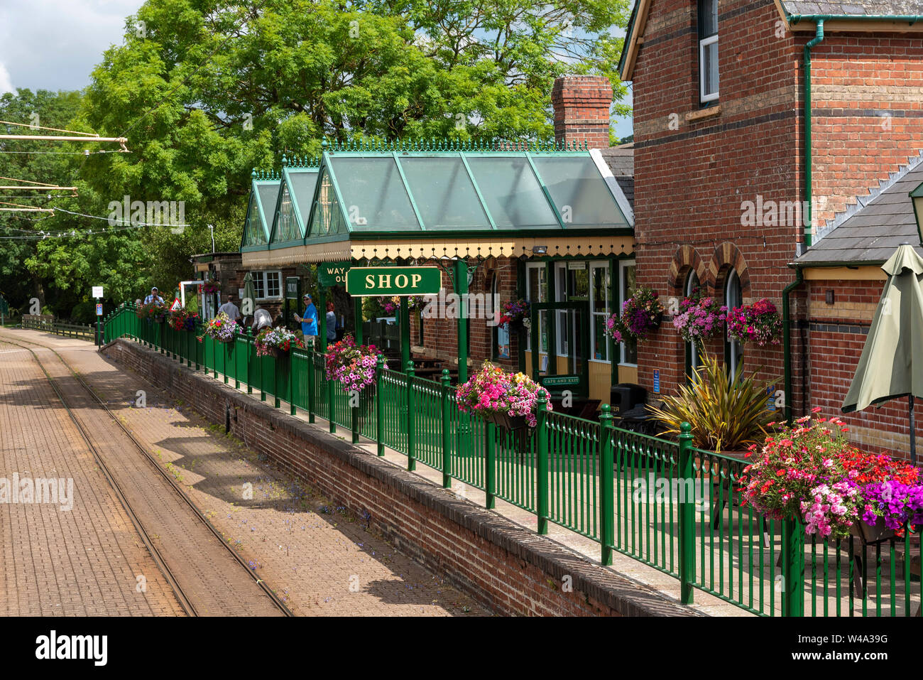 Colyton, East Devon, England, UK. July 2019. The Seaton Tramway station at Colyton, end of the