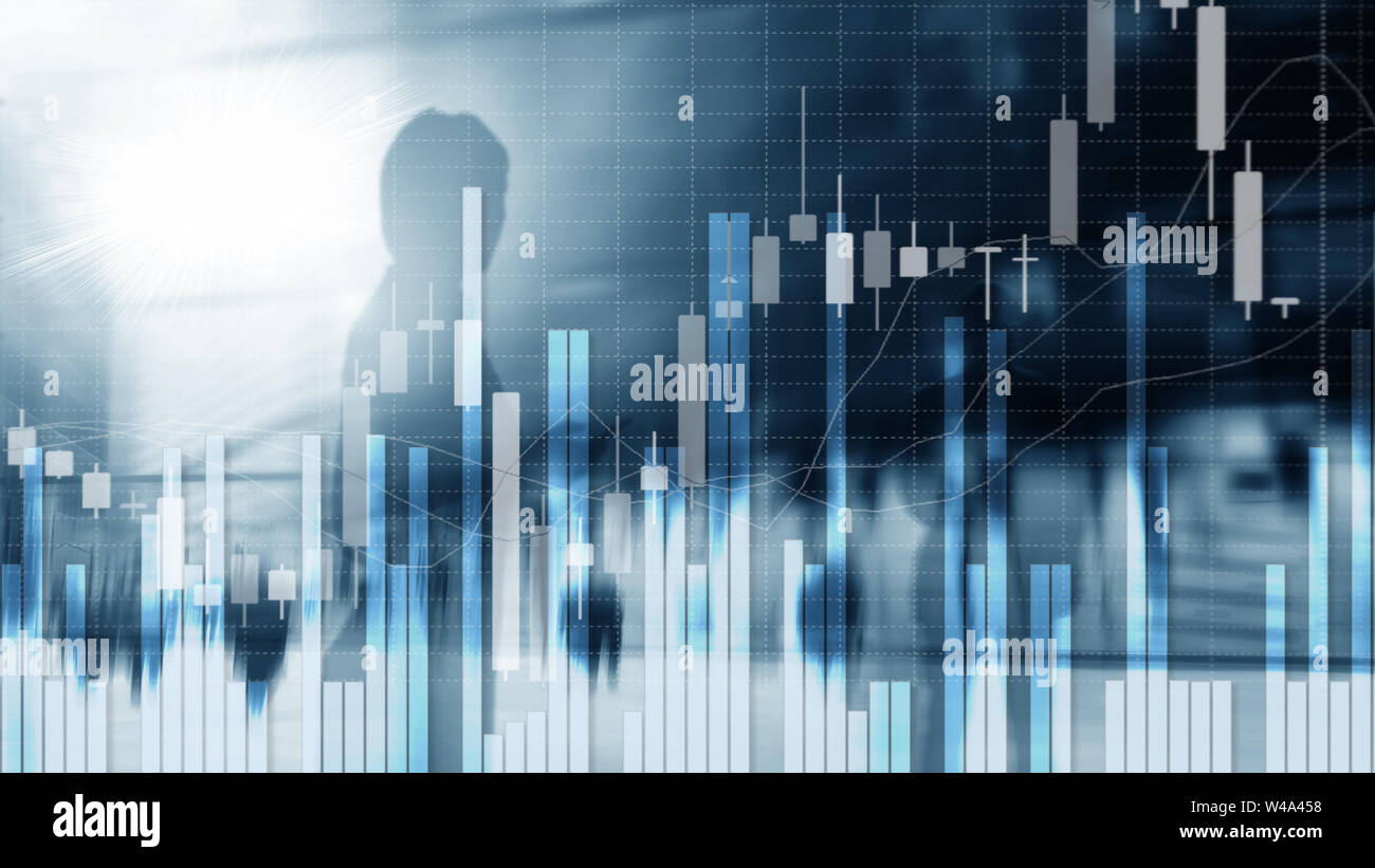 Stock Market Graph and Bar Candlestick Chart. Stock Photo