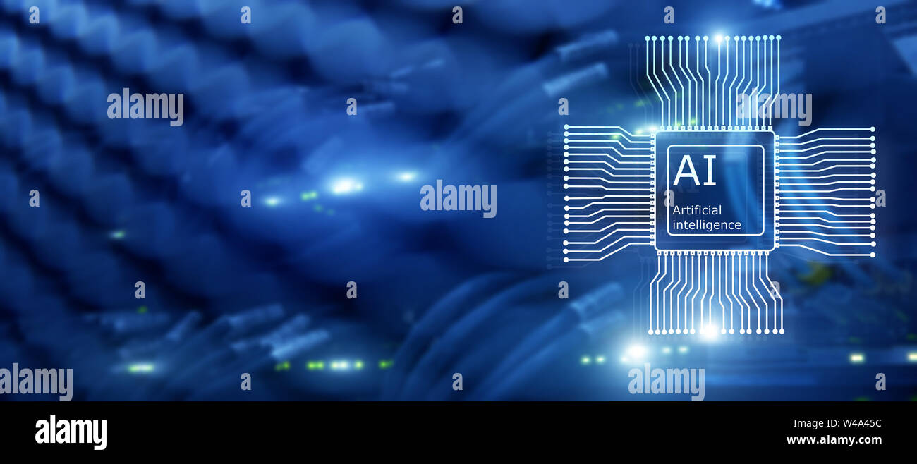 Artificial intelligence Future Technology. Communication Network concept. Blurred modern datacenter background. Stock Photo