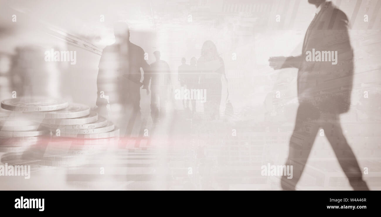 Teamwork concept, business team working together, double exposure. Stock Photo