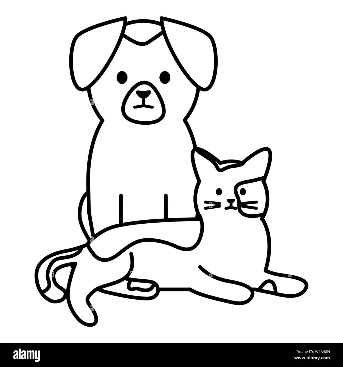 cute cat and dog mascots adorables characters vector illustration design Stock Vector