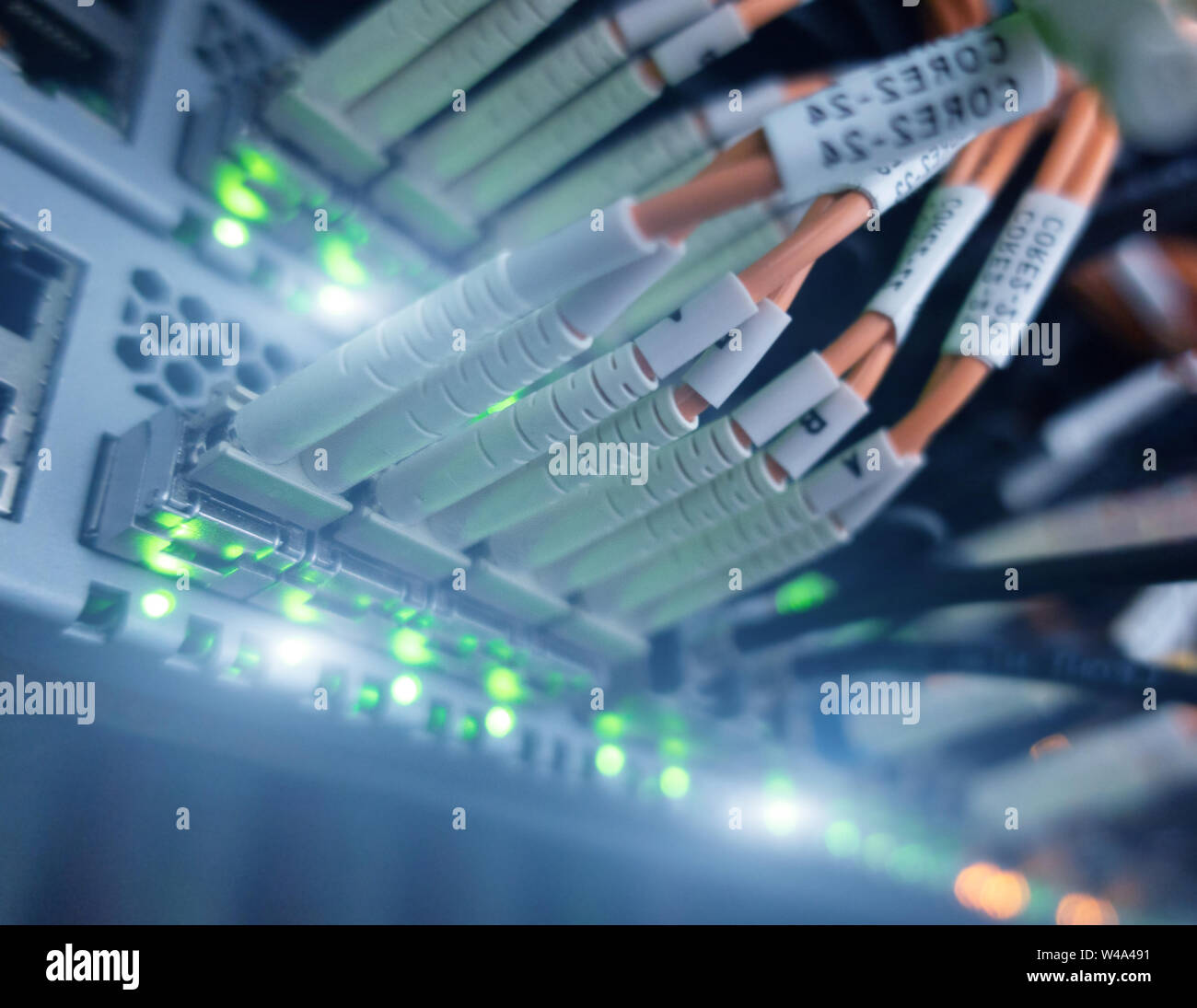 Optical cable in network devices. Concept of modern