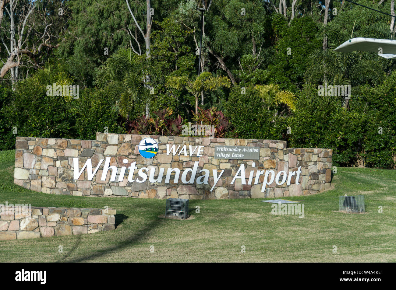Whitsunday Airport at Airlie Beach on the Whitsundays in Queensland, Australia.   Airlie Beach, favoured by back packers and is a stepping point to th Stock Photo