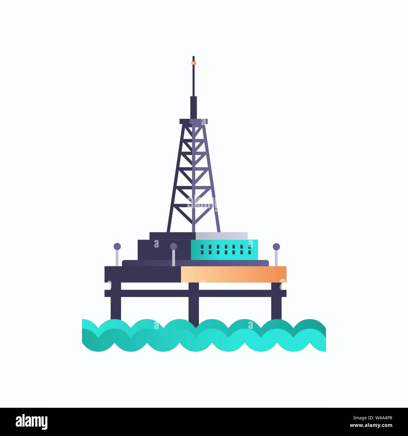 sea platform icon industrial offshore rig drilling facility power station environment and energy element oil industry concept white background flat Stock Vector
