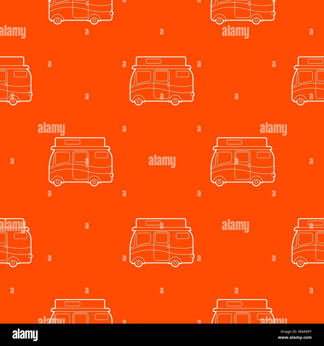 Traveling camper van pattern vector orange Stock Vector