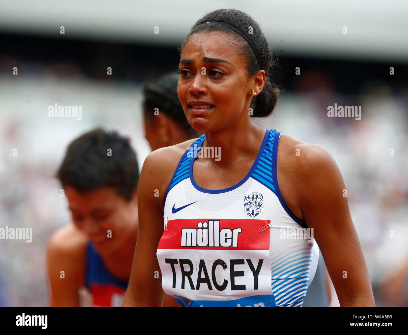 London, UK. 21st July, 2019. LONDON, ENGLAND. JULY 21: Adelle Tracey (GBR) upset after the 800M Women during Day Two of IAAF Diamond League the Muller Anniversary Games at London Stadium on July 20, 2019 in London, England. Credit: Action Foto Sport/Alamy Live News Stock Photo