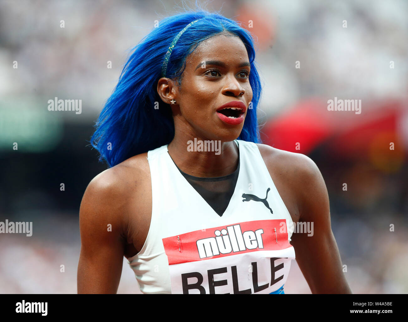 London, UK. 21st July, 2019. LONDON, ENGLAND. JULY 21: Tia-Adana Belle (BAR) iafter 400M Hurdles Women during Day Two of IAAF Diamond League the Muller Anniversary Games at London Stadium on July 20, 2019 in London, England. Credit: Action Foto Sport/Alamy Live News Stock Photo