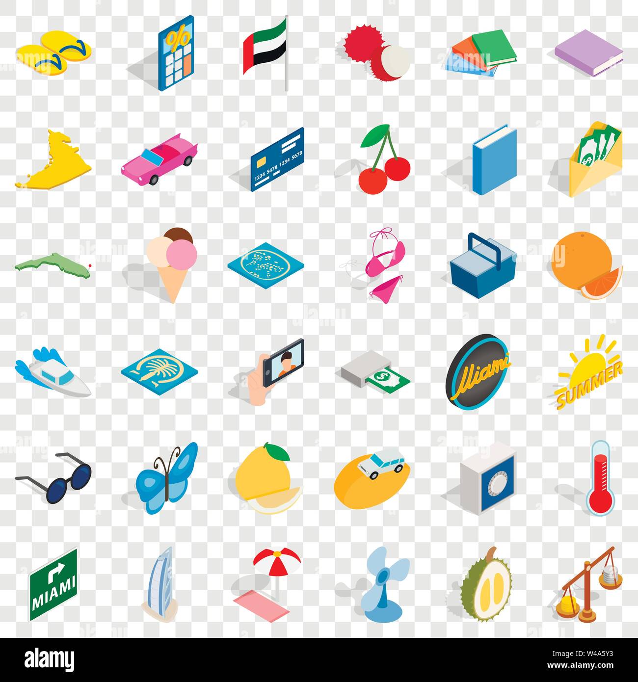 Miami icons set, isometric style Stock Vector