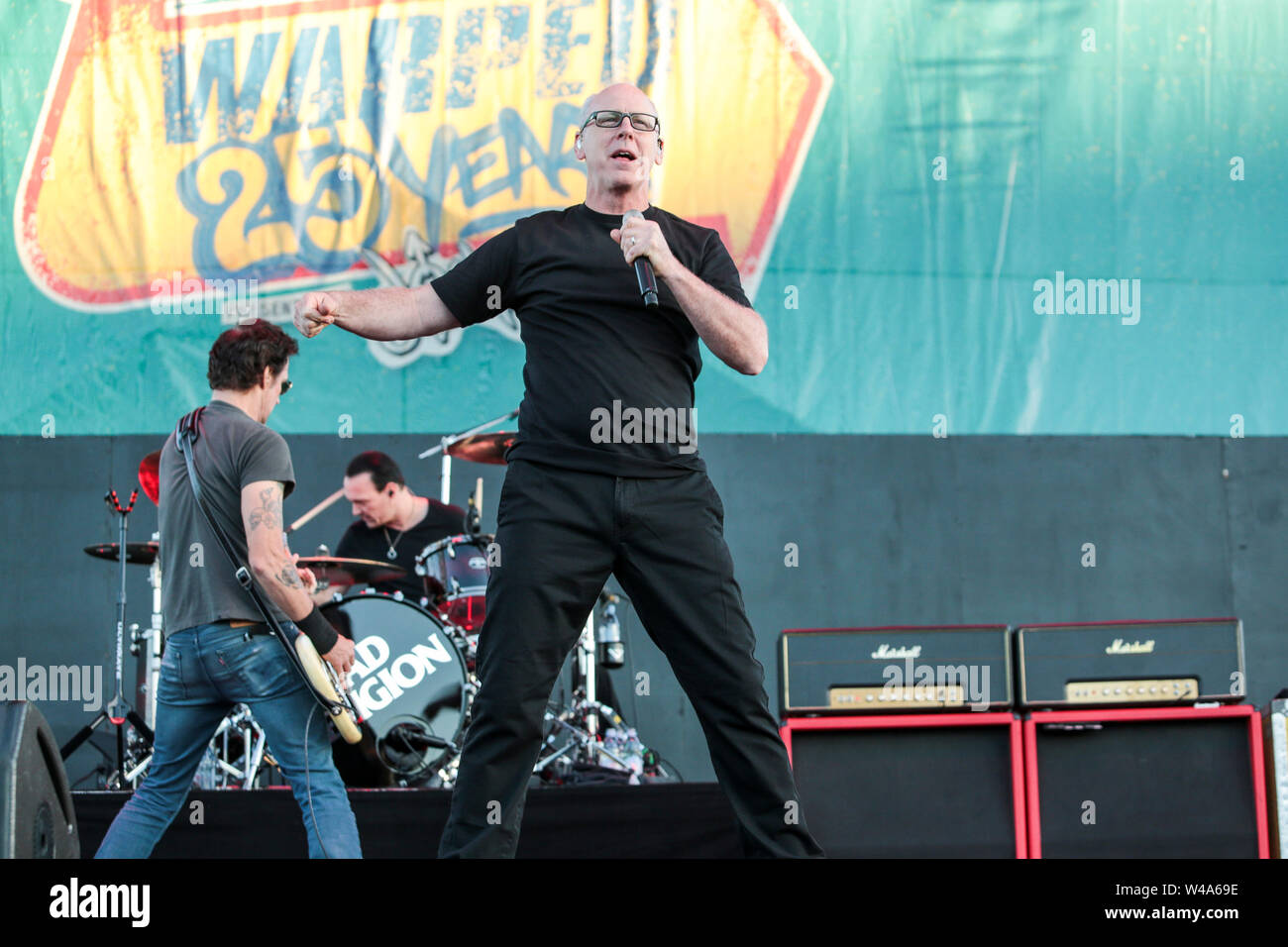 California, USA . 20th July, 2019. Bad Religion lead singer Greg Graffin performs during the Vans Warped Tour 25th Anniversary at Shoreline Amphitheater on July 20, 2019 in Mountain View, California. Credit: MediaPunch Inc/Alamy Live News Stock Photo