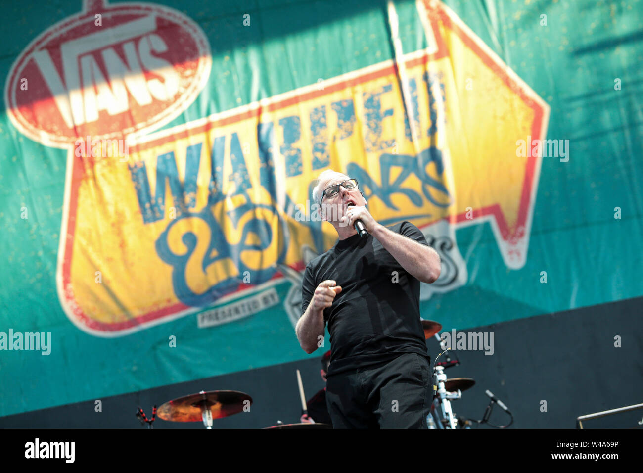 California, USA . 20th July, 2019. Bad Religion lead singer Greg Graffin performs during the Vans Warped Tour 25th Anniversary at Shoreline Amphitheater on July 20, 2019 in Mountain View, California. Credit: MediaPunch Inc/Alamy Live News Stock Photo