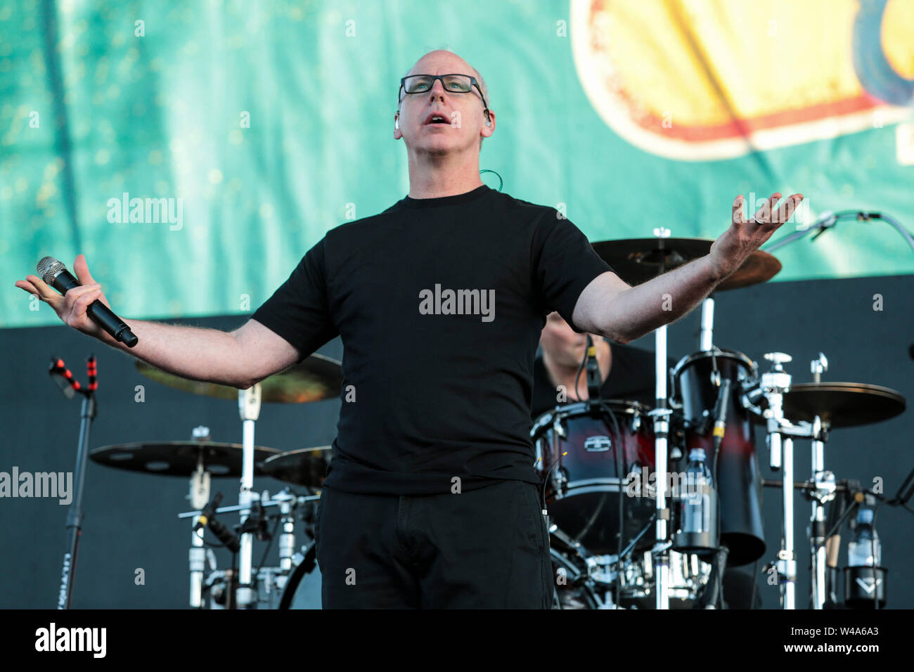 California, USA . 20th July, 2019. Bad Religion lead singer Greg Graffin performs during the Vans Warped Tour 25th Anniversary at Shoreline Amphitheater on July 20, 2019 in Mountain View, California. Credit: MediaPunch Inc/Alamy Live News Stock Photo
