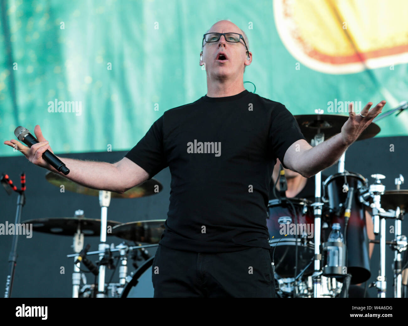 California, USA . 20th July, 2019. Bad Religion lead singer Greg Graffin performs during the Vans Warped Tour 25th Anniversary at Shoreline Amphitheater on July 20, 2019 in Mountain View, California. Credit: MediaPunch Inc/Alamy Live News Stock Photo