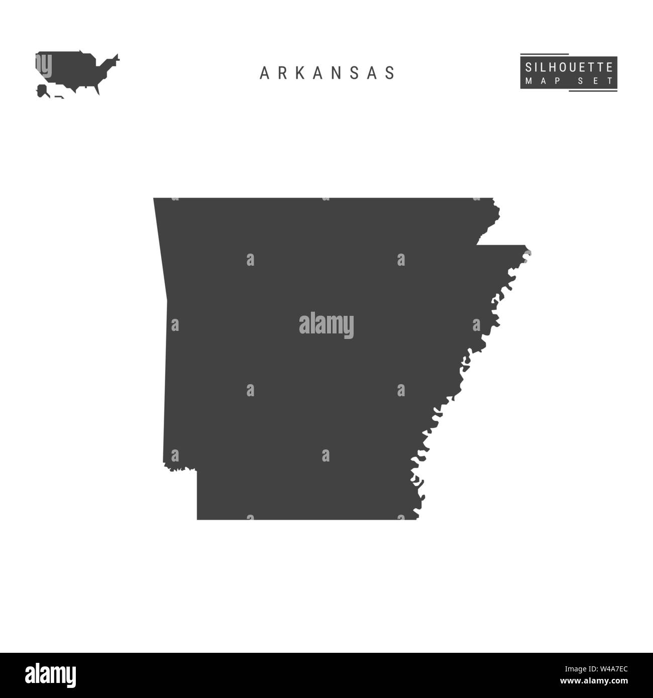 Arkansas US State Blank Vector Map Isolated on White Background. High-Detailed Black Silhouette Map of Arkansas. Stock Vector