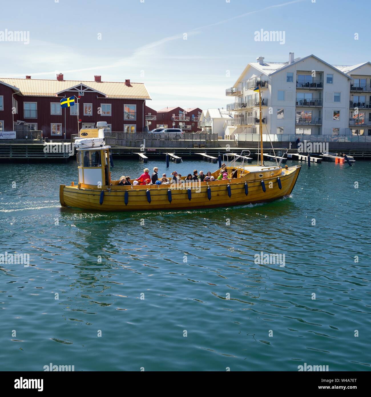 Smogen, Sweden - May 31, 2019: Passenger boat with tourists. Stock Photo