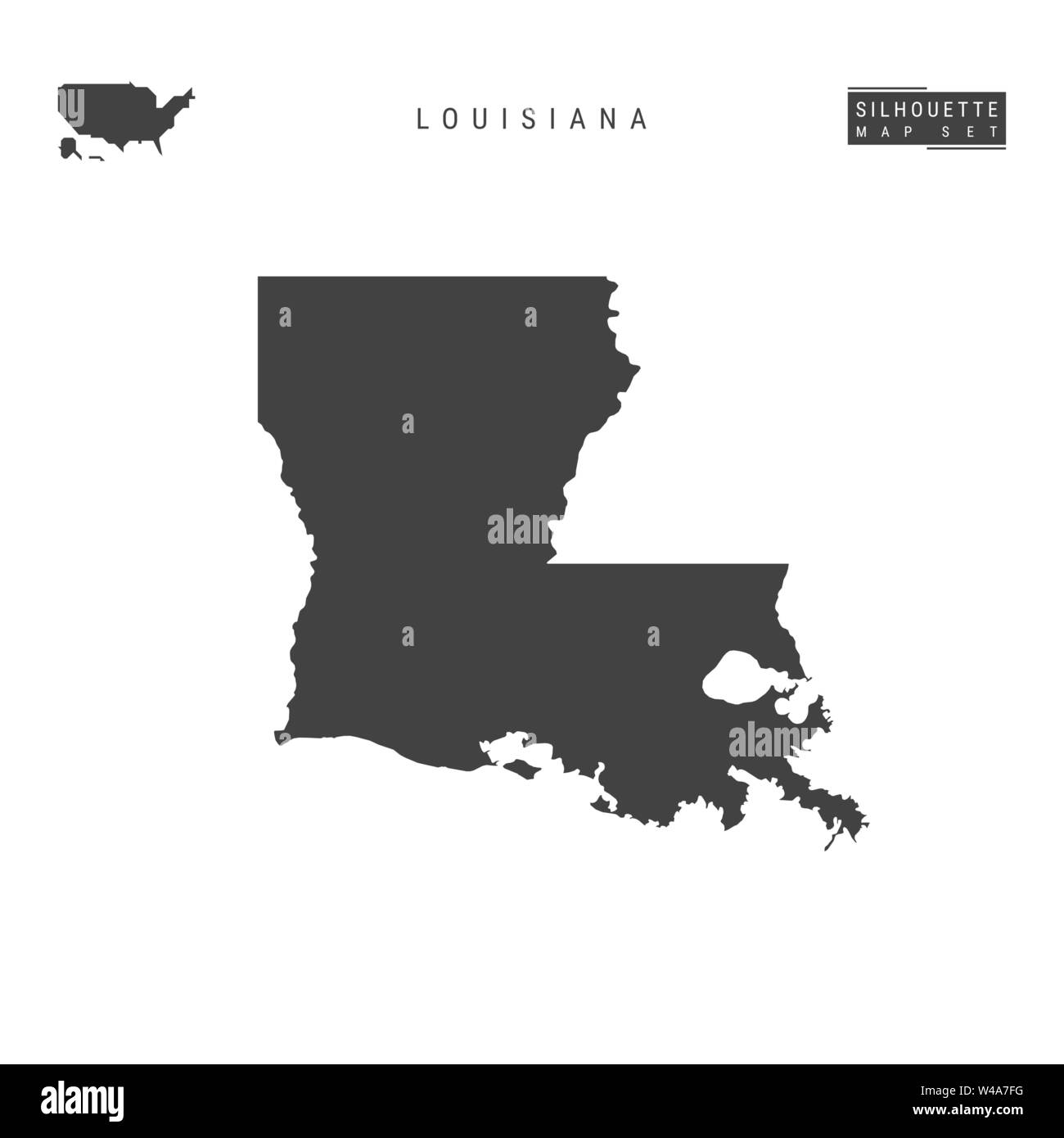 Louisiana US State Blank Vector Map Isolated on White Background. High-Detailed Black Silhouette Map of Louisiana. Stock Vector