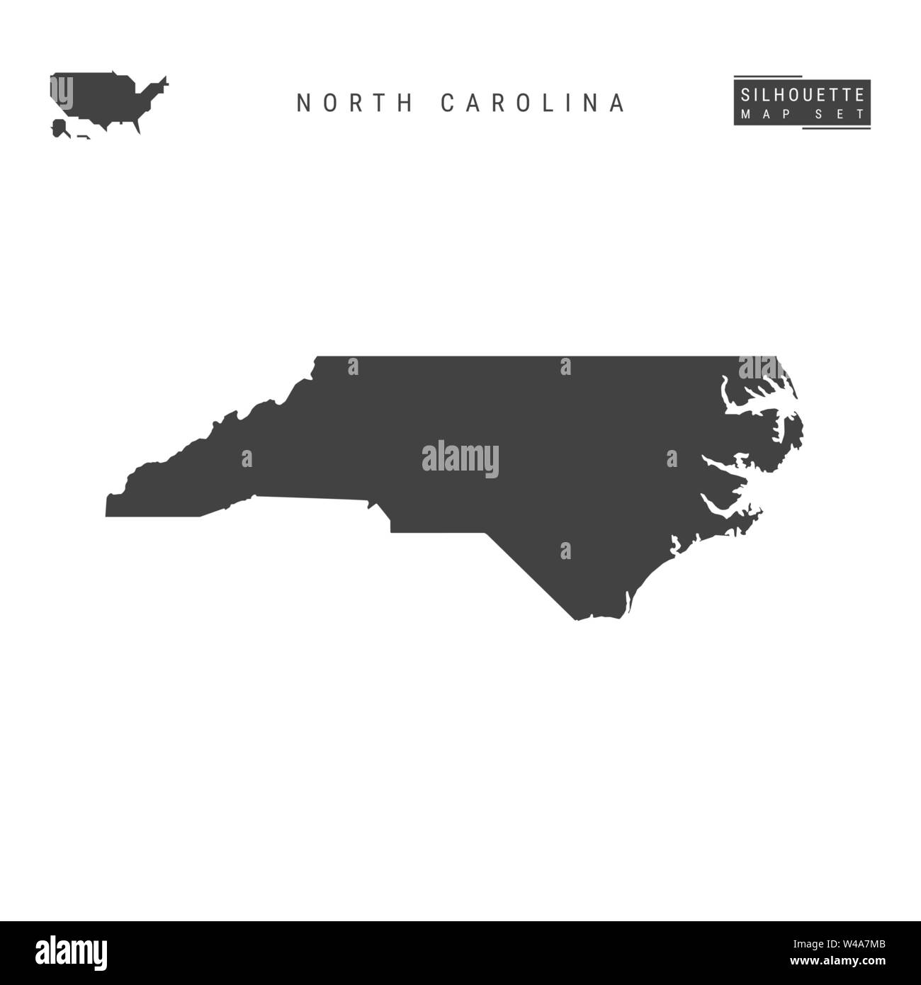 North Carolina US State Blank Vector Map Isolated on White Background. High-Detailed Black Silhouette Map of North Carolina. Stock Vector
