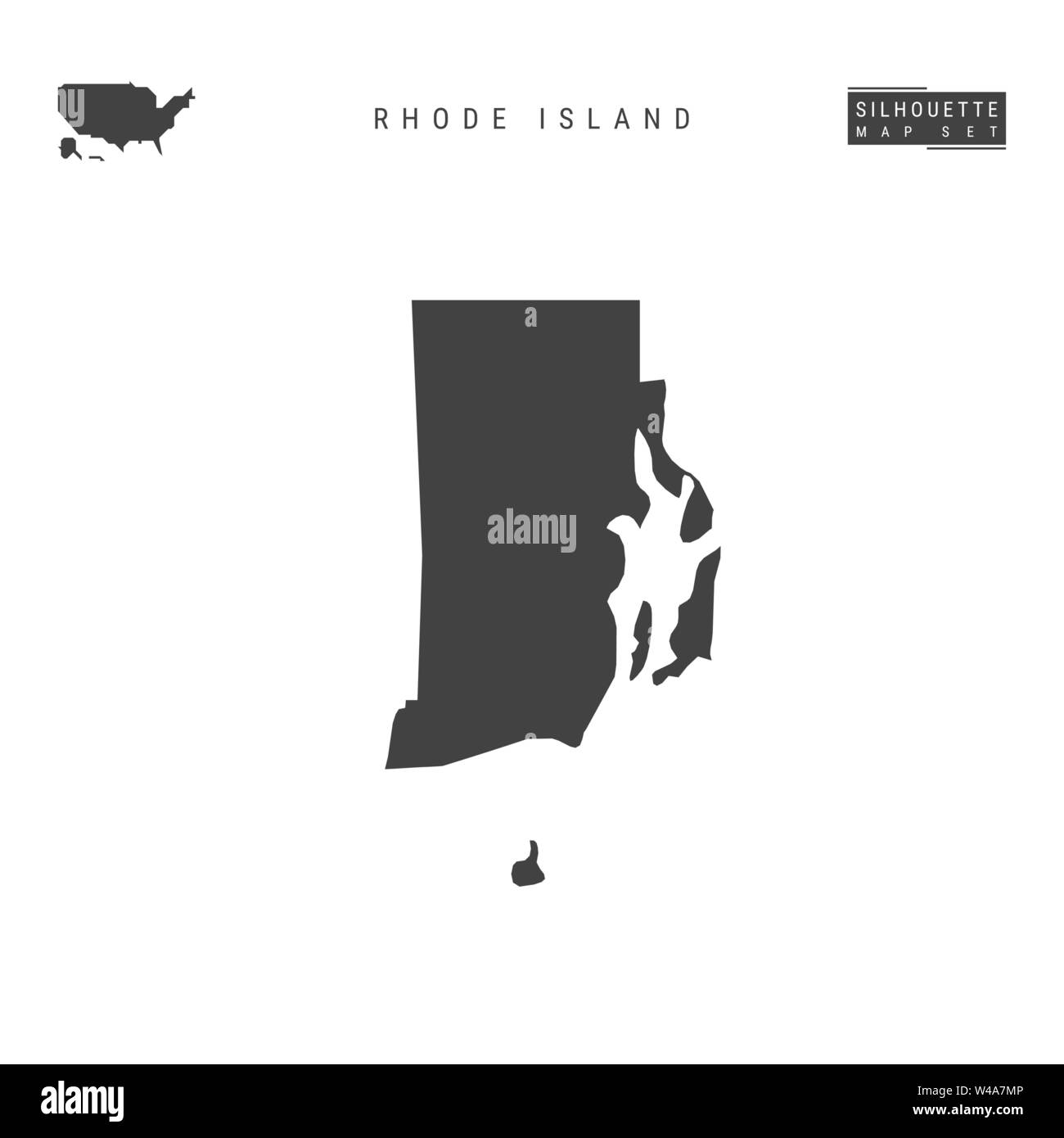 Rhode Island US State Blank Vector Map Isolated on White Background. High-Detailed Black Silhouette Map of Rhode Island. Stock Vector