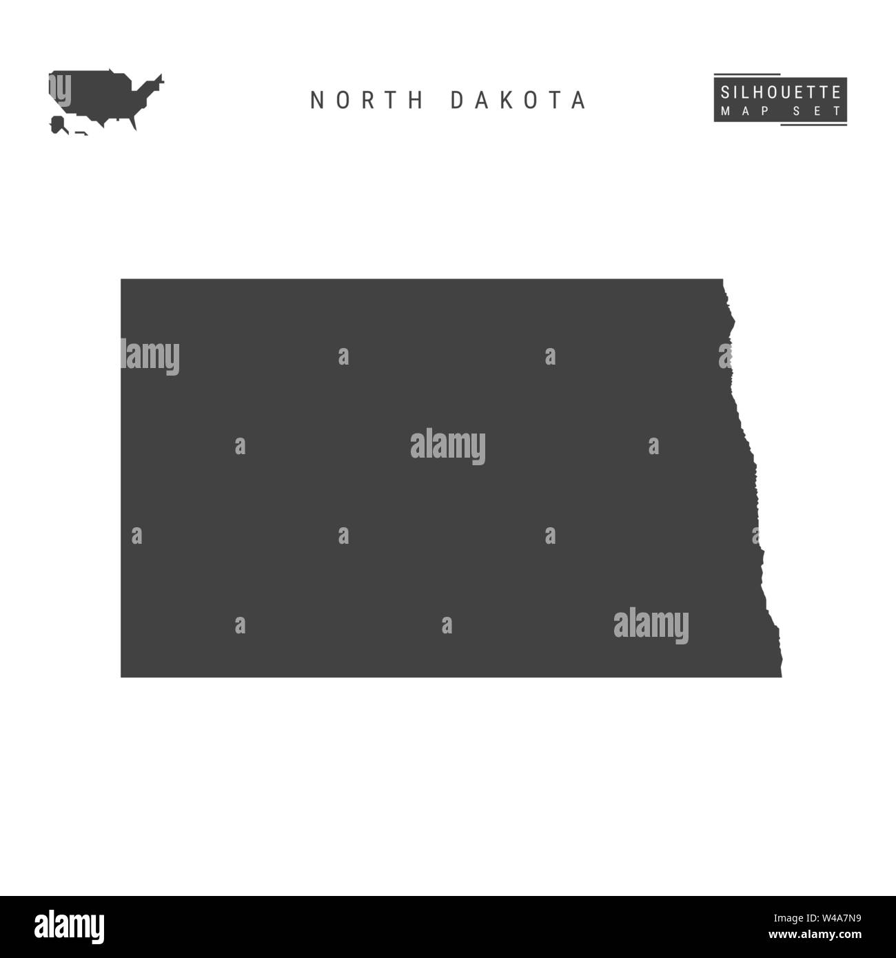 North Dakota US State Blank Vector Map Isolated on White Background. High-Detailed Black Silhouette Map of North Dakota. Stock Vector